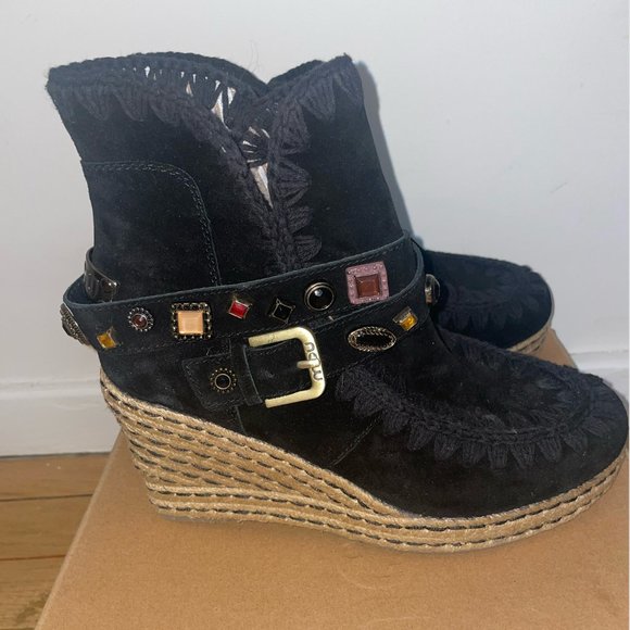 NEW MOU JEWELED ESPADRILLE BLACK SUEDE BOOTS BOOTS - Picture 5 of 6